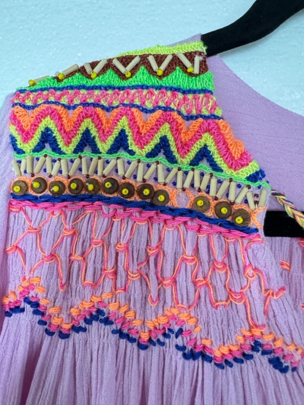 Pia Pauro Pink Embroidered Swim Cover-Up Tunic XS Boho Tassel Dress - Picture 5 of 14